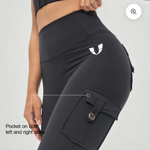 Grey Scrunch High Waist Leggings with Cargo Pockets Sz L - Picture 3 of 11